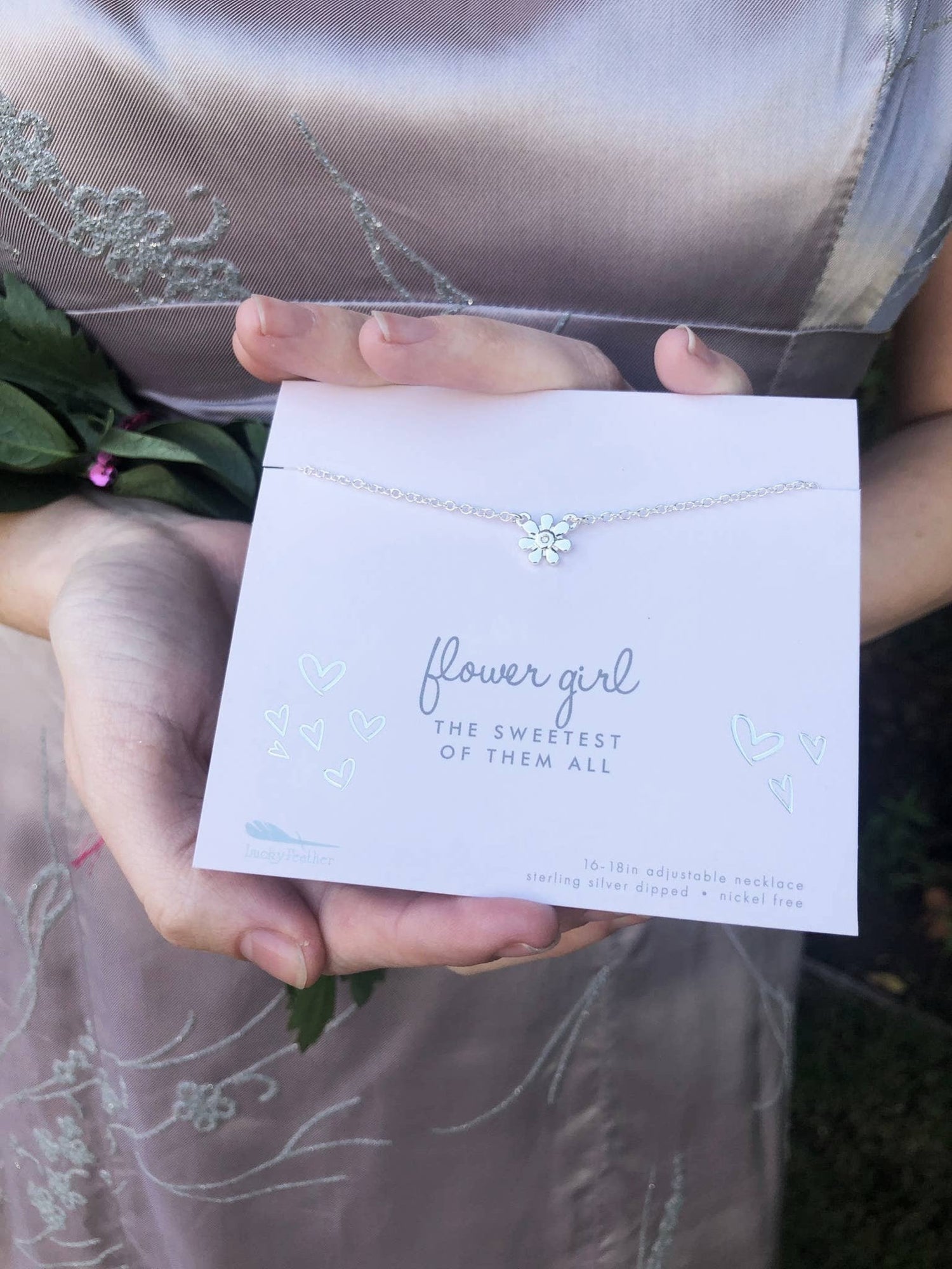 Flower Girl Necklace & Card Set - Best Day Ever Wedding Jewelry for Girls - Nifty Decor & More