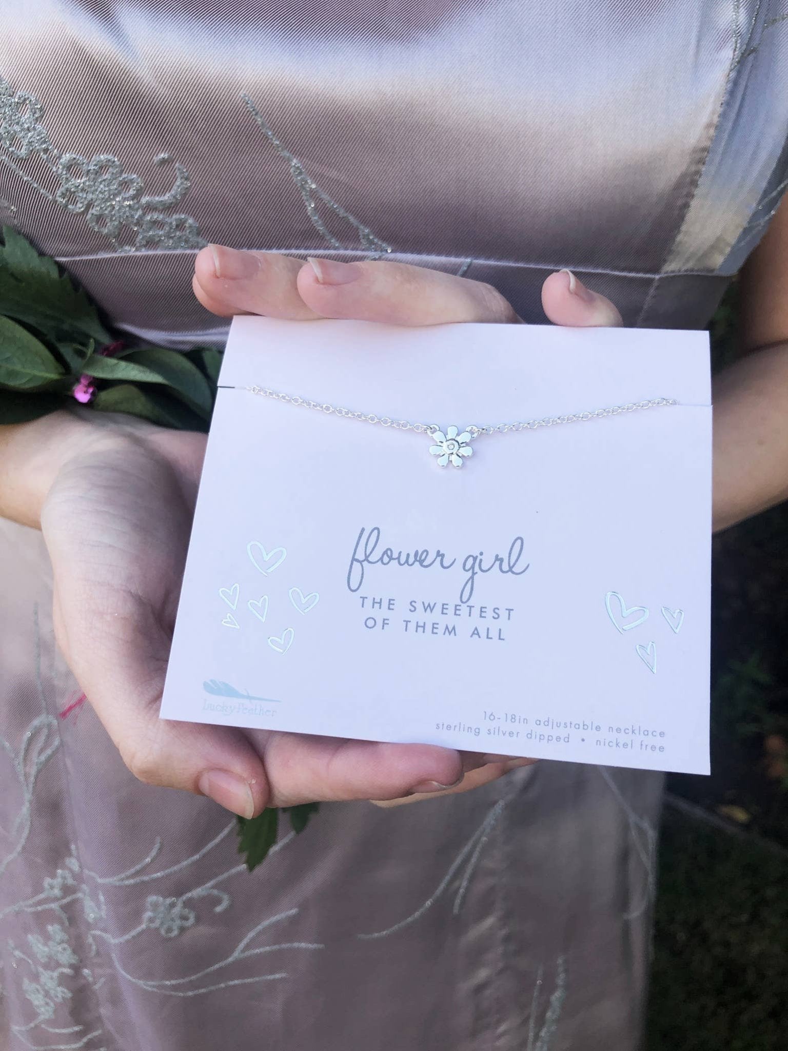 Flower Girl Necklace & Card Set - Best Day Ever Wedding Jewelry for Girls - Nifty Decor & More