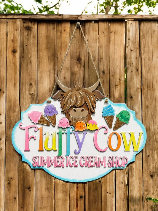 Fluffy Highland Cow Ice Cream Shop, Vibrant Wall Art Decor for Summer Vibes, Perfect for Ice Cream Shop & Gift.