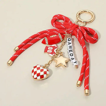 Football Charm Game Day Message Beaded Rope Bow Accent Keychain / Bag Charm - Nifty Decor & More