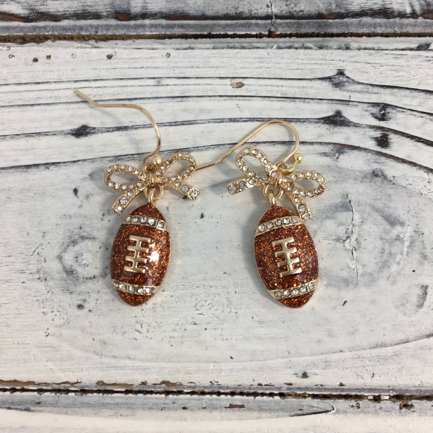 Football / Ribbon Rhinestone Earrings - Nifty Decor & More