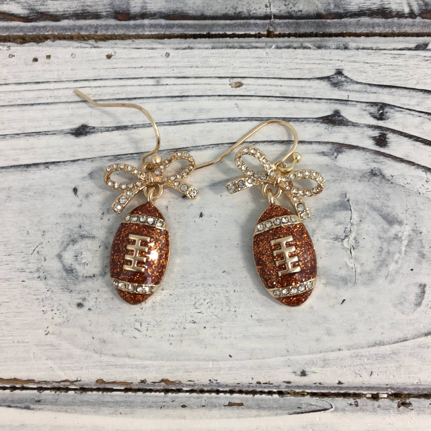 Football / Ribbon Rhinestone Earrings - Nifty Decor & More