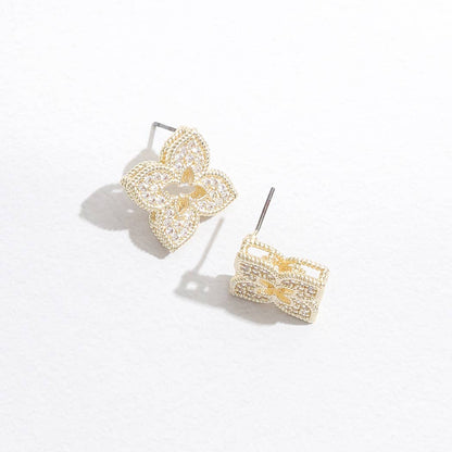 Four Leaf Floral Shape CZ Post Stud Earrings - Nifty Decor & More