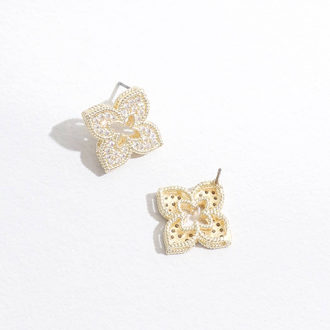 Four Leaf Floral Shape CZ Post Stud Earrings - Nifty Decor & More