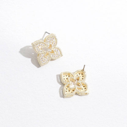 Four Leaf Floral Shape CZ Post Stud Earrings - Nifty Decor & More