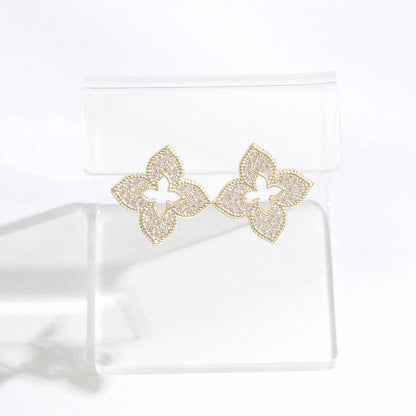 Four Leaf Floral Shape CZ Post Stud Earrings - Nifty Decor & More
