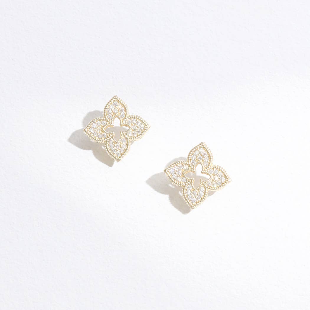 Four Leaf Floral Shape CZ Post Stud Earrings EG ONE SIZE