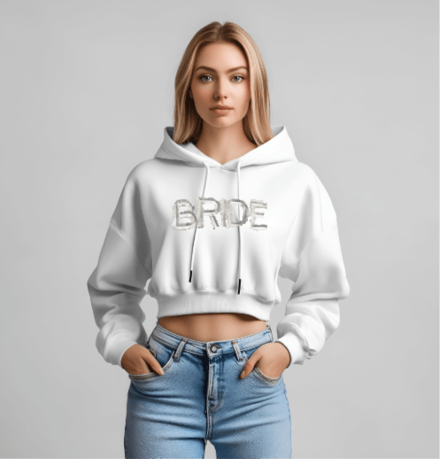 Fringe Bride White Crop Hoodie Attire