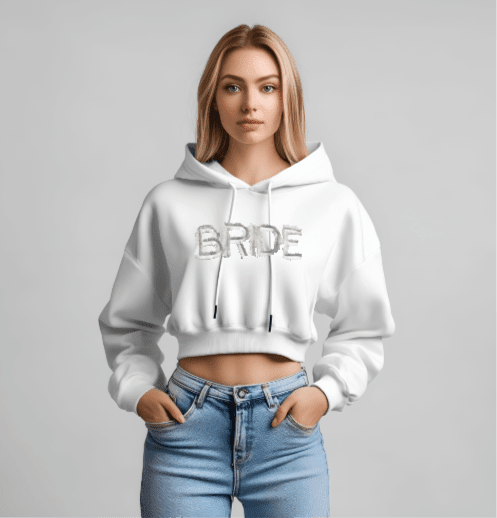 Fringe Bride White Crop Hoodie - Nifty Decor & More