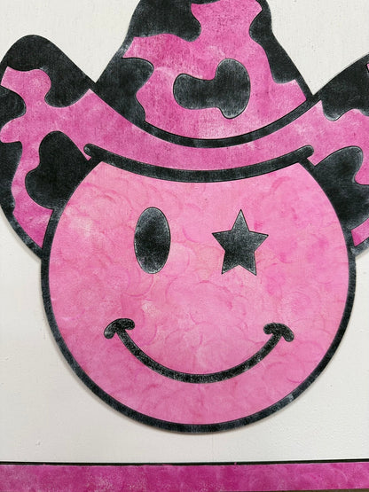 Funky Pink Smiley Face Cowboy Hat Wall Decor - Nifty Decor & More