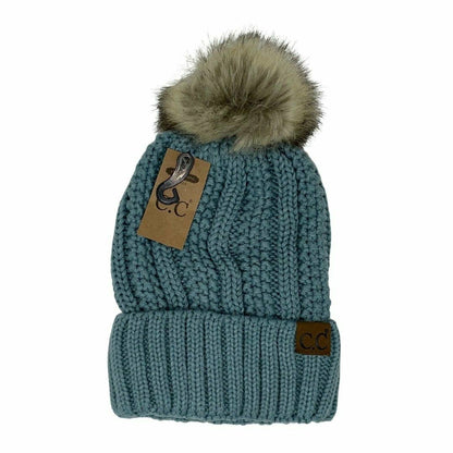 Customizable Winter Beanie with Fur Pom, Warm Soft Acrylic Hat with Embroidery, Stylish Cold Season Essential, Unique Gift Idea Beanie