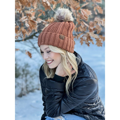 Customizable Winter Beanie with Fur Pom, Warm Soft Acrylic Hat with Embroidery, Stylish Cold Season Essential, Unique Gift Idea Beanie