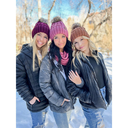 Customizable Winter Beanie with Fur Pom, Warm Soft Acrylic Hat with Embroidery, Stylish Cold Season Essential, Unique Gift Idea Beanie