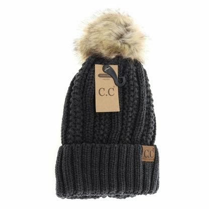 Customizable Winter Beanie with Fur Pom, Warm Soft Acrylic Hat with Embroidery, Stylish Cold Season Essential, Unique Gift Idea Beanie