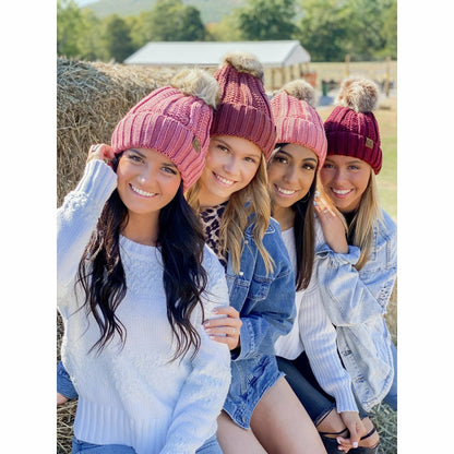 Customizable Winter Beanie with Fur Pom, Warm Soft Acrylic Hat with Embroidery, Stylish Cold Season Essential, Unique Gift Idea Beanie