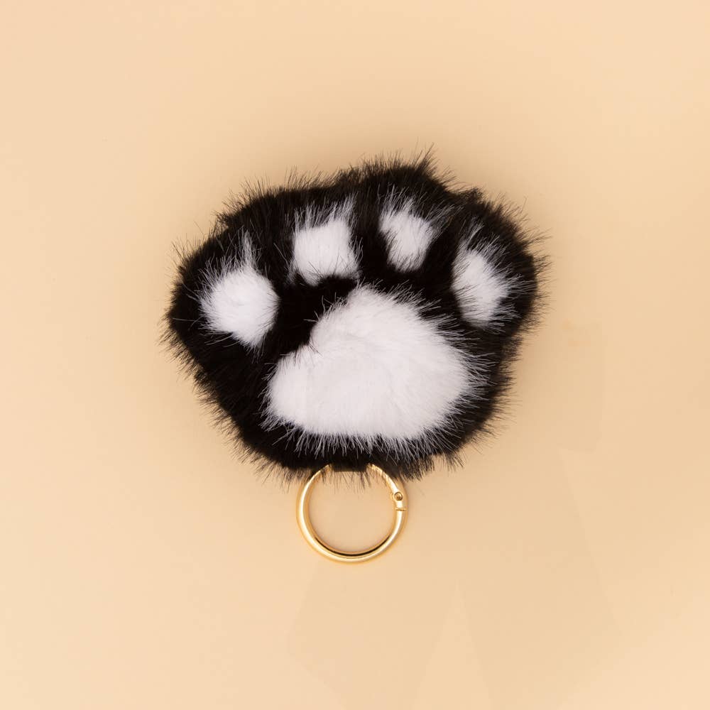 Game Day Faux Fur Paw Print Keychain Charm Black