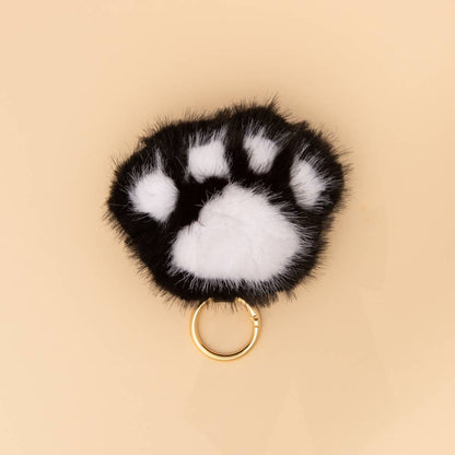 Game Day Faux Fur Paw Print Keychain Charm Black