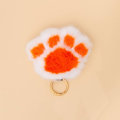 Game Day Faux Fur Paw Print Keychain Charm Orange