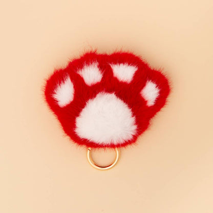 Game Day Faux Fur Paw Print Keychain Charm Red