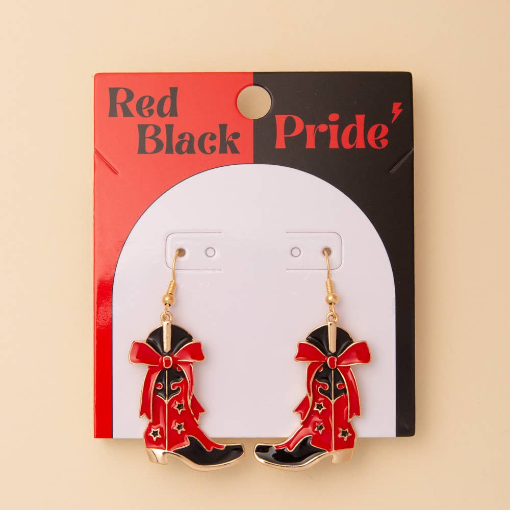 Game Day Western Two-Tone Enamel Cowboy Boot Dangle Earrings
