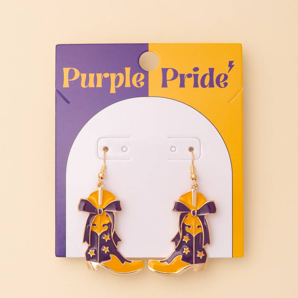 Game Day Western Two-Tone Enamel Cowboy Boot Dangle Earrings