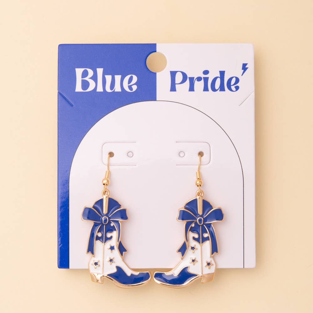 Game Day Western Two-Tone Enamel Cowboy Boot Dangle Earrings