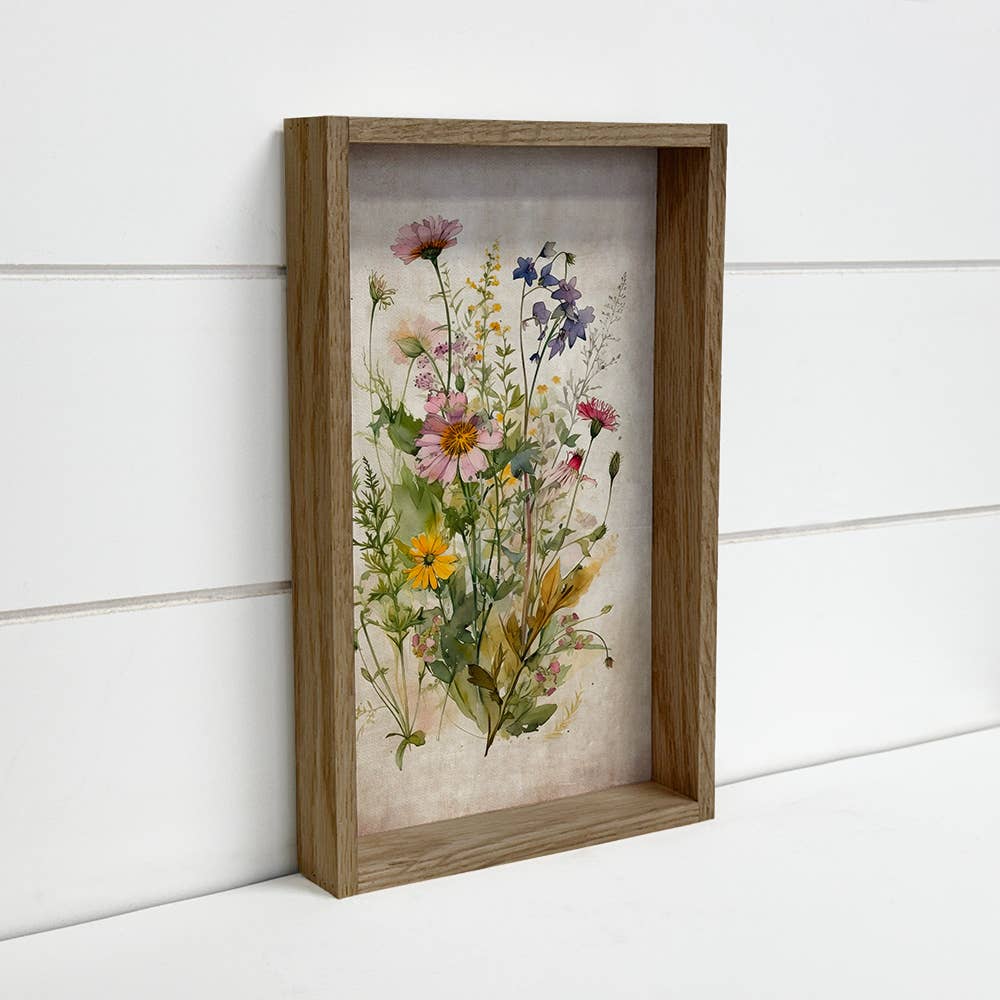 Gathered Wildflowers Framed Canvas Art | Floral Home Decor | Rustic Wall Art for Nature Lovers & Boho Style