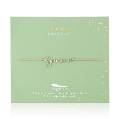 GEMINI Zodiac Cord Bracelet Gold - May 21 - June 20 - Nifty Decor & More