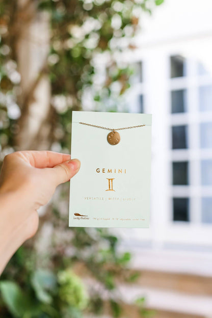 GEMINI Zodiac Necklace - Gold - (May 21 - Jun 20) - Nifty Decor & More