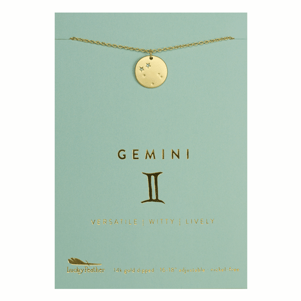 GEMINI Zodiac Necklace - Gold - (May 21 - Jun 20) - Nifty Decor & More