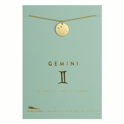 GEMINI Zodiac Necklace - Gold - (May 21 - Jun 20) - Nifty Decor & More
