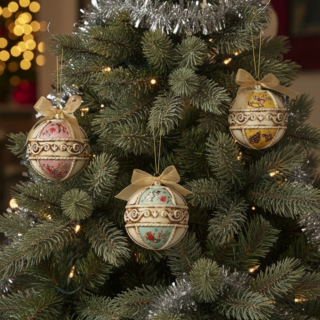 Gerson Company 4.5"H 100MM Glass Ball Ornament, 3 Asst Christmas Ornament