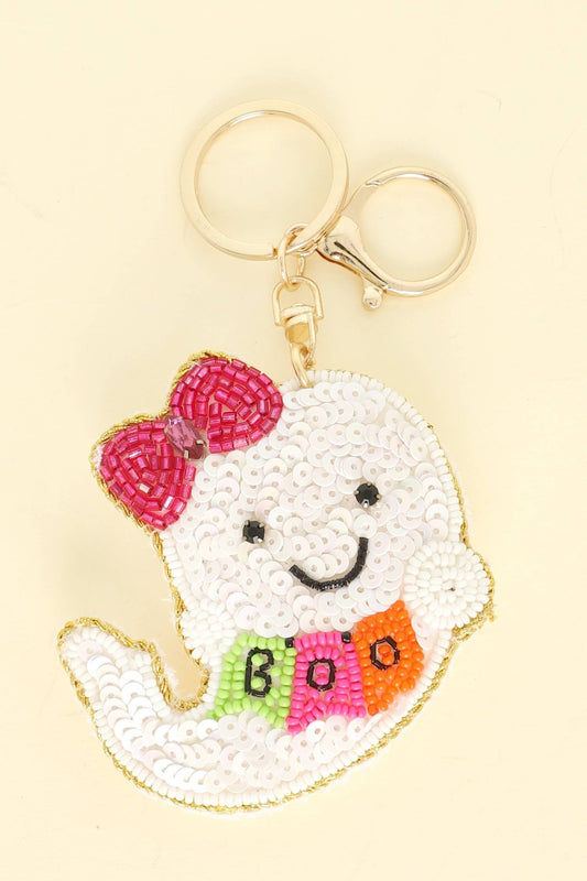 Ghost Boo Sequin Embroidered Keychain