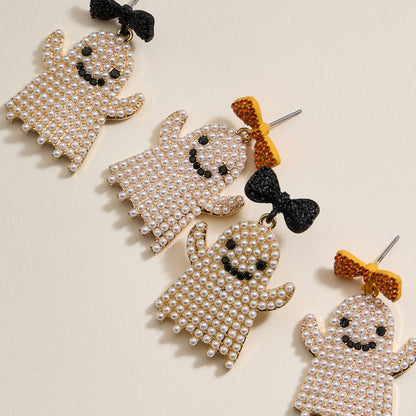Ghost Dangling Earrings for Halloween - Ghost with Orange or Black Bow, Halloween Party Jewelry, Gothic Gift - Nifty Decor & More