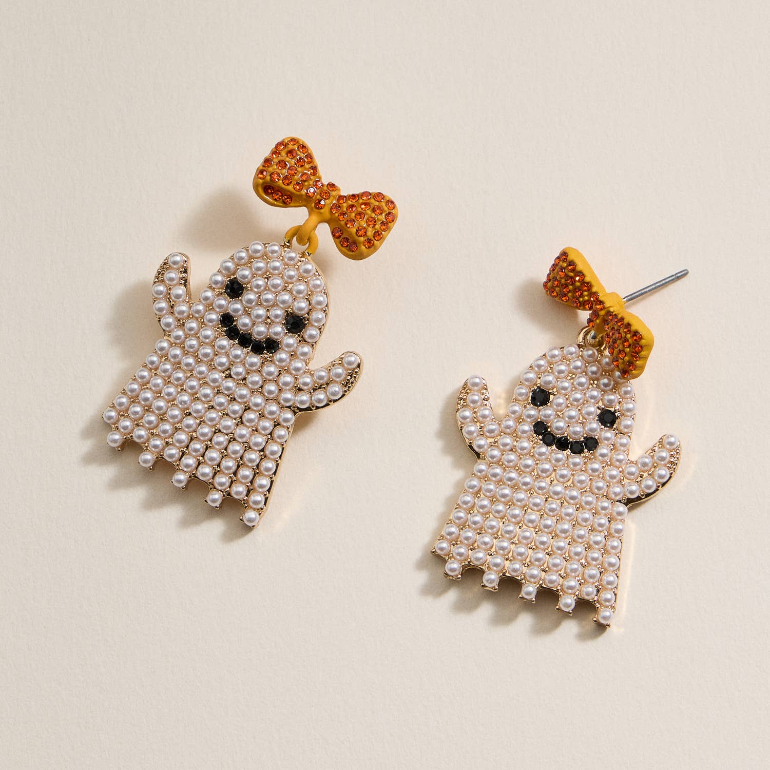 Ghost Dangling Earrings for Halloween - Ghost with Orange or Black Bow, Halloween Party Jewelry, Gothic Gift - Nifty Decor & More