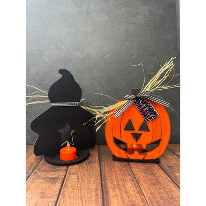 Ghost & Pumpkin Votive Shelf Sitters - Nifty Decor & More