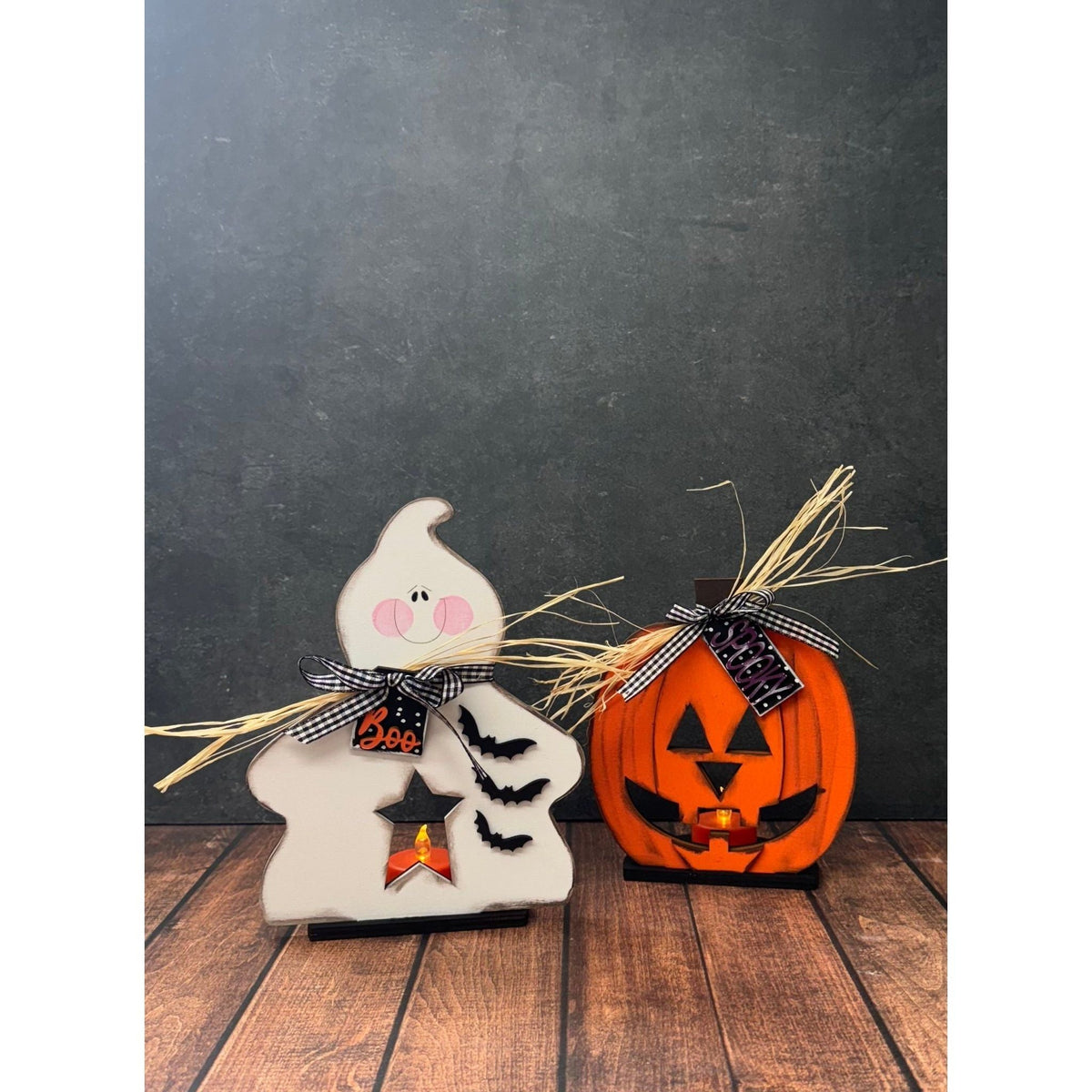 Ghost & Pumpkin Votive Shelf Sitters - Nifty Decor & More