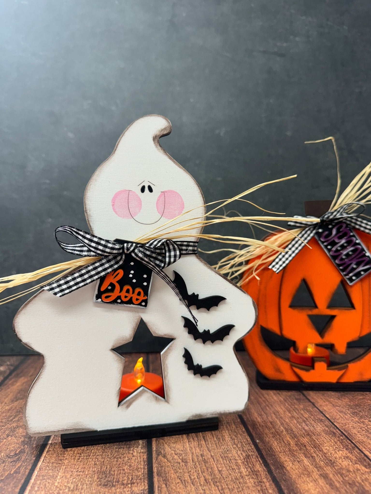 Ghost & Pumpkin Votive Shelf Sitters - Nifty Decor & More