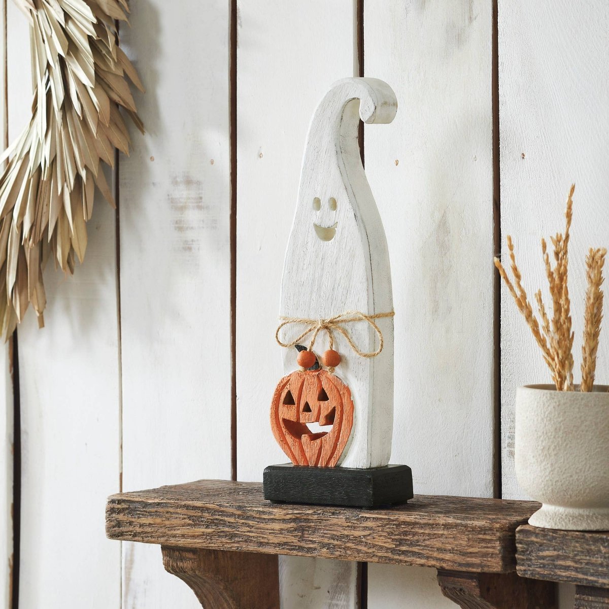 Ghost with Pumpkin Wood Figurine, 12.5" Halloween Decor - Nifty Decor & More