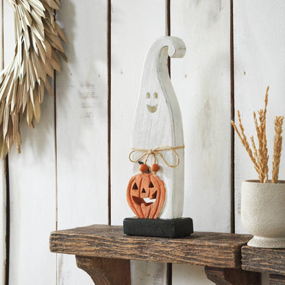 Ghost with Pumpkin Wood Figurine, 12.5" Halloween Decor - Nifty Decor & More
