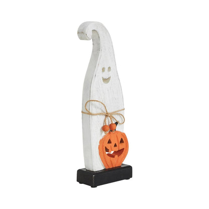 Ghost with Pumpkin Wood Figurine, 12.5" Halloween Decor - Nifty Decor & More