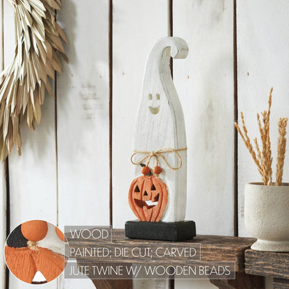Ghost with Pumpkin Wood Figurine, 12.5" Halloween Decor - Nifty Decor & More
