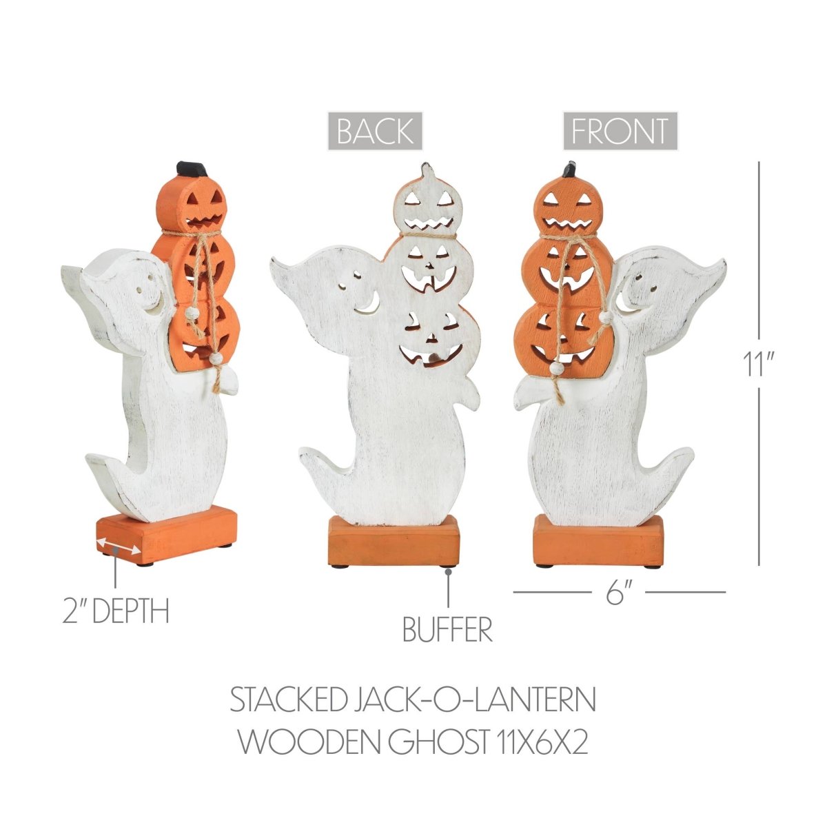Ghost with Stacked Pumpkins Wood Figurine Halloween Decor - Nifty Decor & More