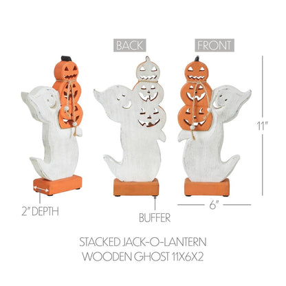 Ghost with Stacked Pumpkins Wood Figurine Halloween Decor - Nifty Decor & More