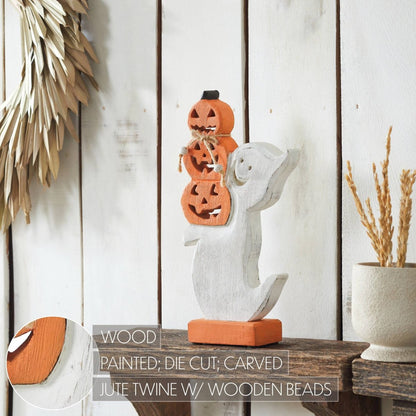 Ghost with Stacked Pumpkins Wood Figurine Halloween Decor - Nifty Decor & More