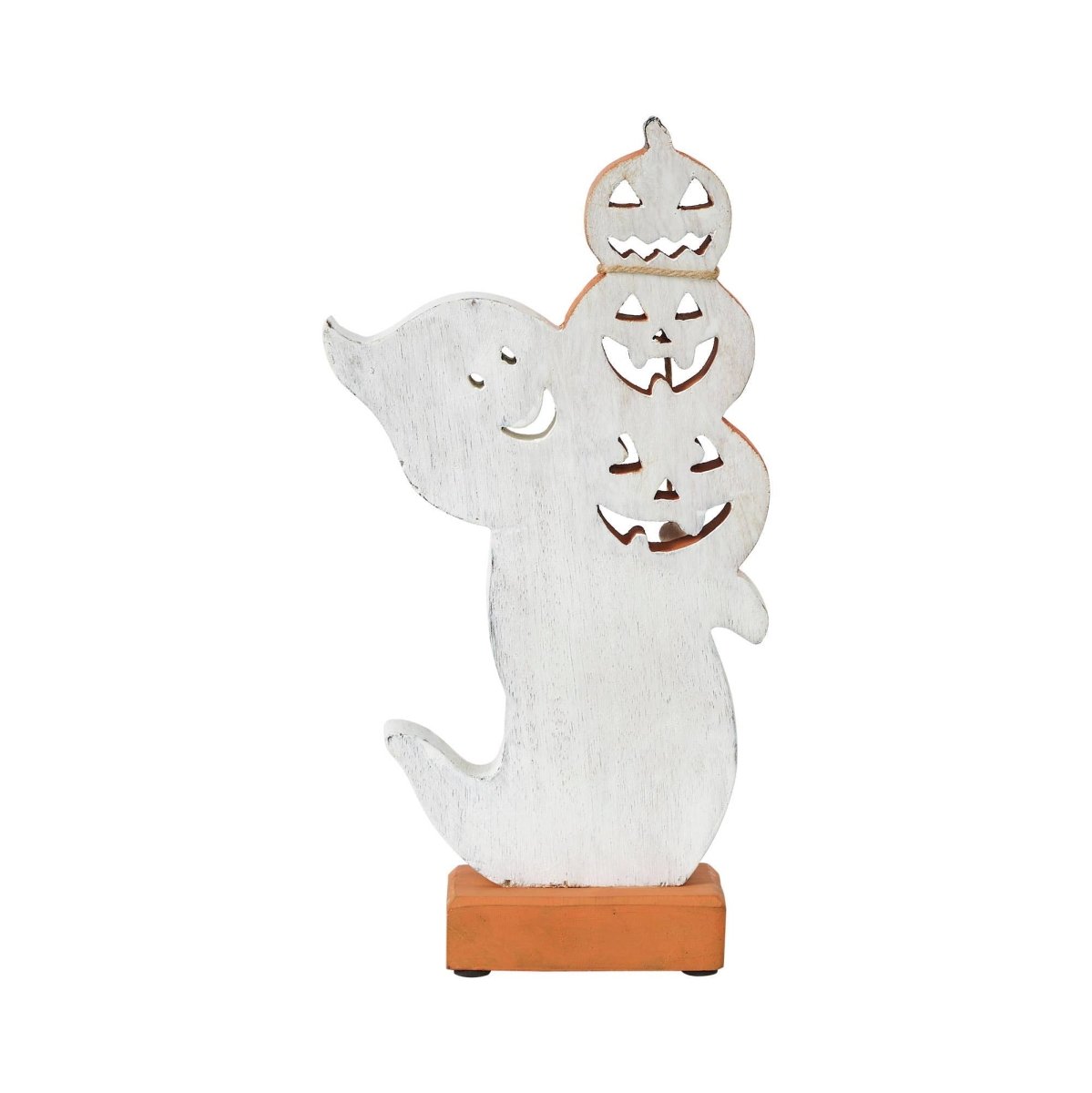 Ghost with Stacked Pumpkins Wood Figurine Halloween Decor - Nifty Decor & More