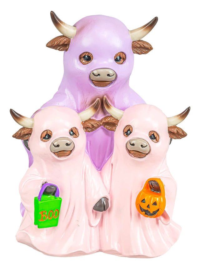 Ghostly Pastel Halloween Highland Cow Trio Tabletop - Nifty Decor & More