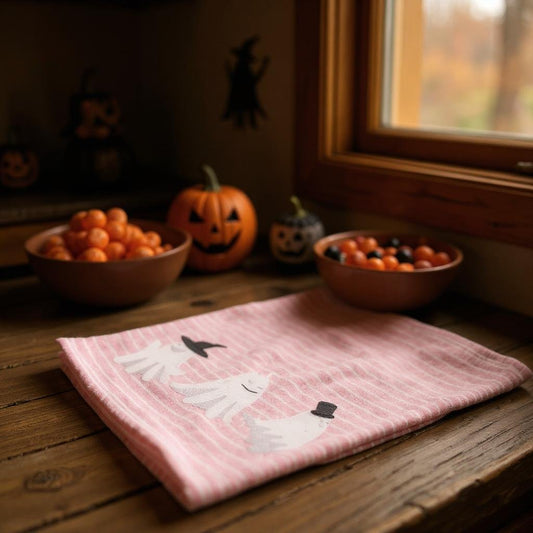 Ghouls Just Wanna Have Fun Hand Towel, Light Pink Black White Halloween Decor, Spooky Bathroom Accessory, Halloween Gift for Ghost Lovers - Nifty Decor & More
