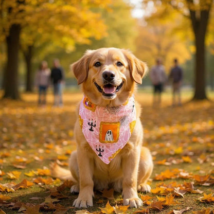 Gilded Ghouls Dog Bandana, Light Pink Multi-color, Stylish Pet Accessory to Spoil Your Pup, Perfect Dog Lover Gift Halloween Pet