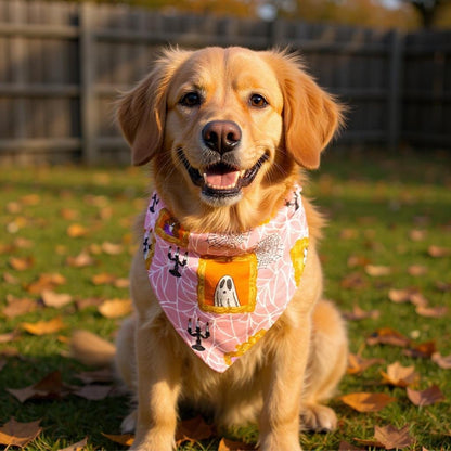 Gilded Ghouls Dog Bandana, Light Pink Multi-color, Stylish Pet Accessory to Spoil Your Pup, Perfect Dog Lover Gift Halloween Pet